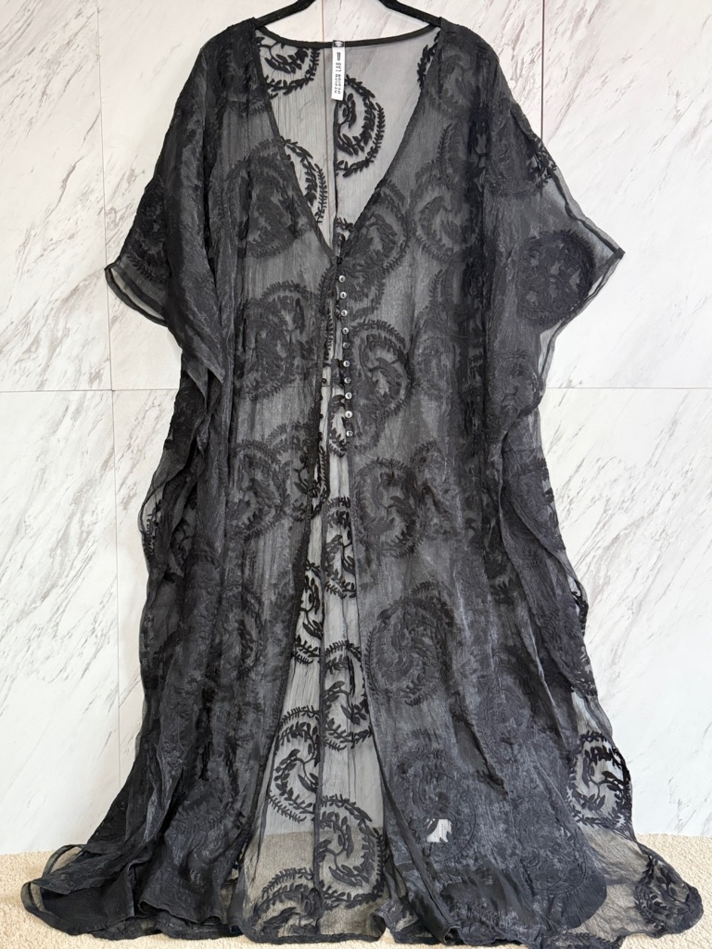 Lord & Taylor Design Lab Sheer Embroidered Black Maxi Duster SZ S - Picture 2 of 8